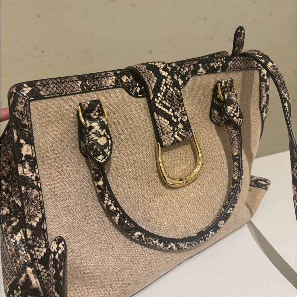 Ralph Lauren Snakeskin Trim Tan Handbag